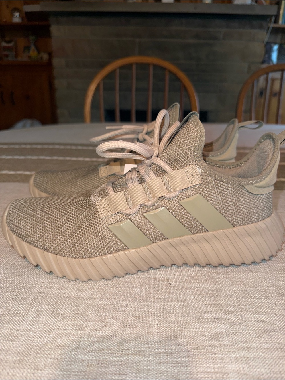 adidas Women's Tan Knit Sneakers with Signature Stripes